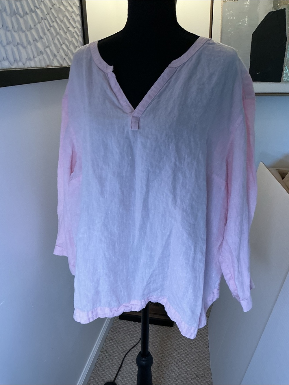 L.L.Bean Women’s 2XL 100% Linen Pink Colorblock Tunic Blouse